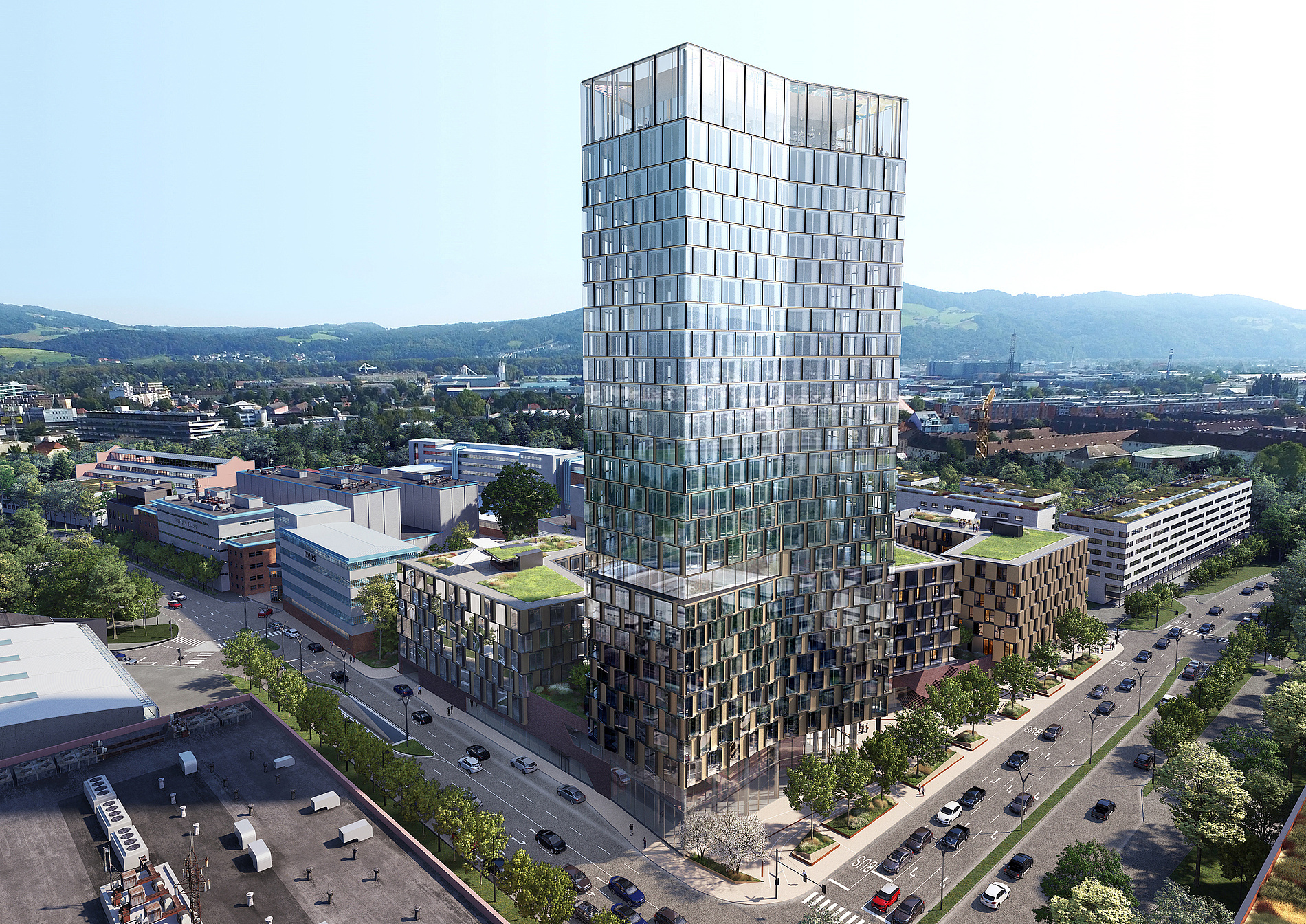 Hohes Gebäude mit moderner Haustechnik
